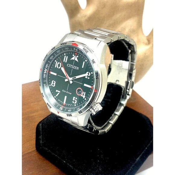 Citizen Men's Watch BM7551-50X Eco-Drive Green Dial Silver Stainless Steel 43mm - Picture 2 of 13